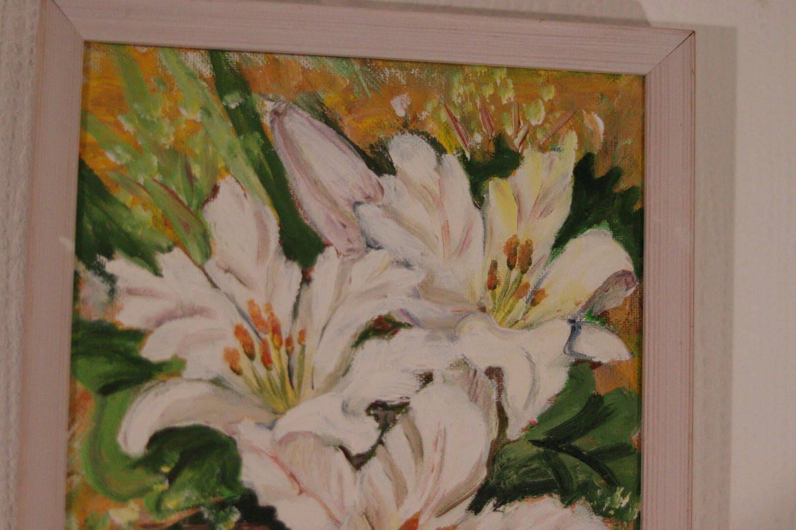 Original Swedish oil on panel from the mid-century – white lilies
