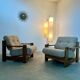 Lot of 2 solid elm armchairs, Maison Regain design, 70s vintage