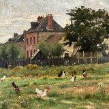 Adrien Jacques Sauzay (1841-1928) L’entrée du village - Huile Sur Panneau D’acajou