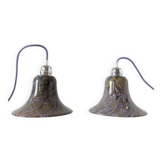 Pair of vintage purple opaline globe lamps