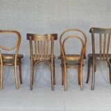Set of 4 mismatched bistro chairs, from 1910 to 1935