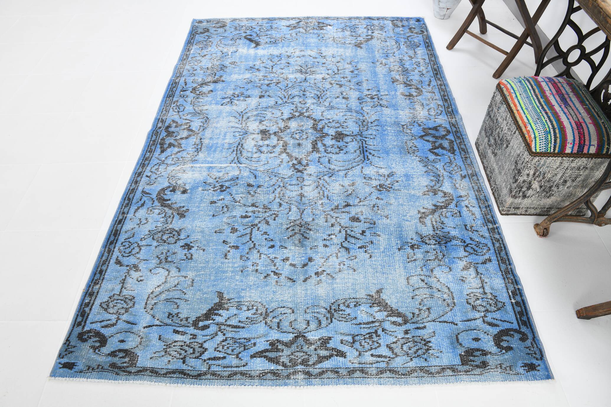 5x8 Shades Of Blue Soft Pastel Vintage Rug, 155x252Cm SK 4004