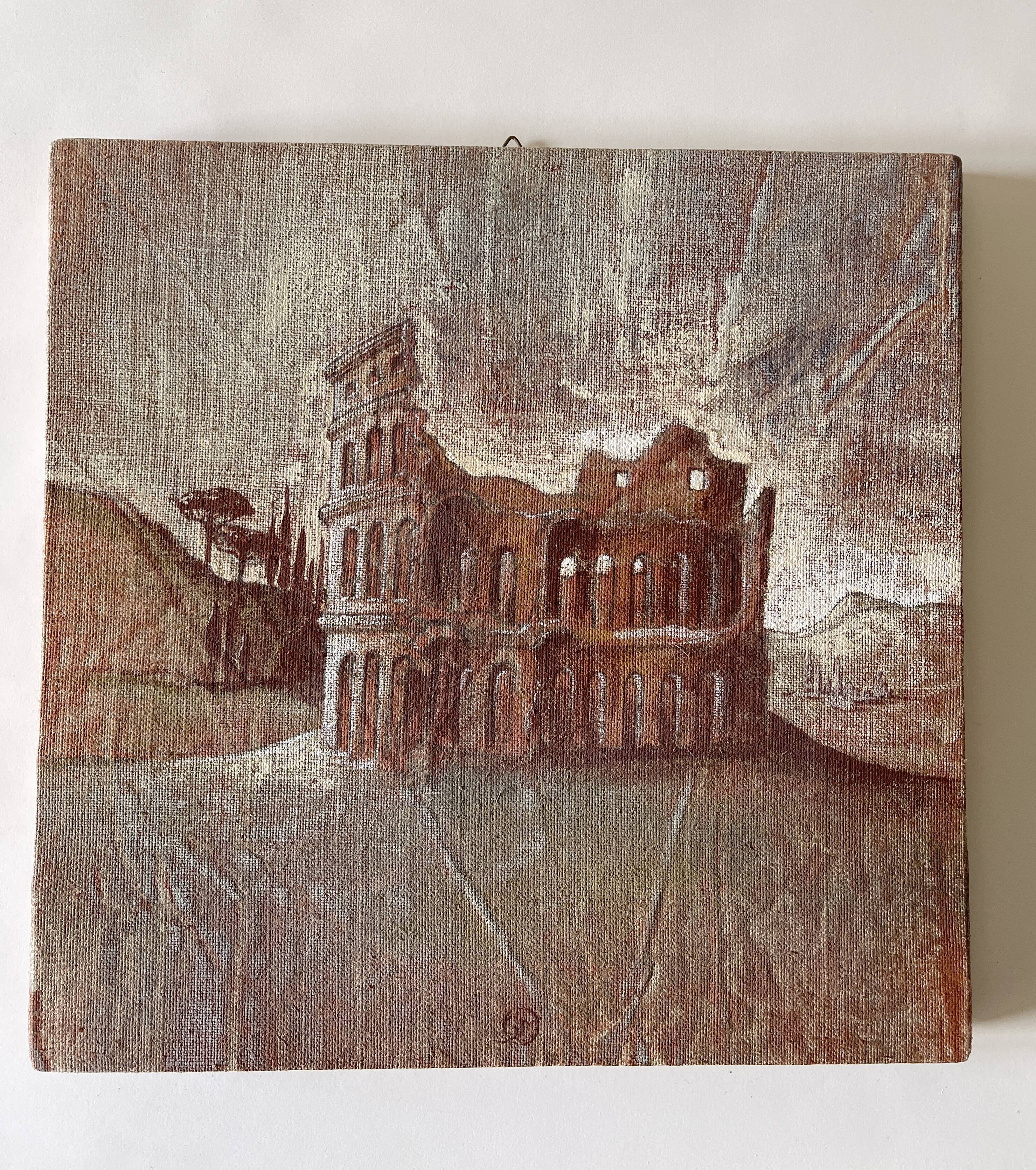 Oil on canvas landscape a l'antique signed gouny et marange