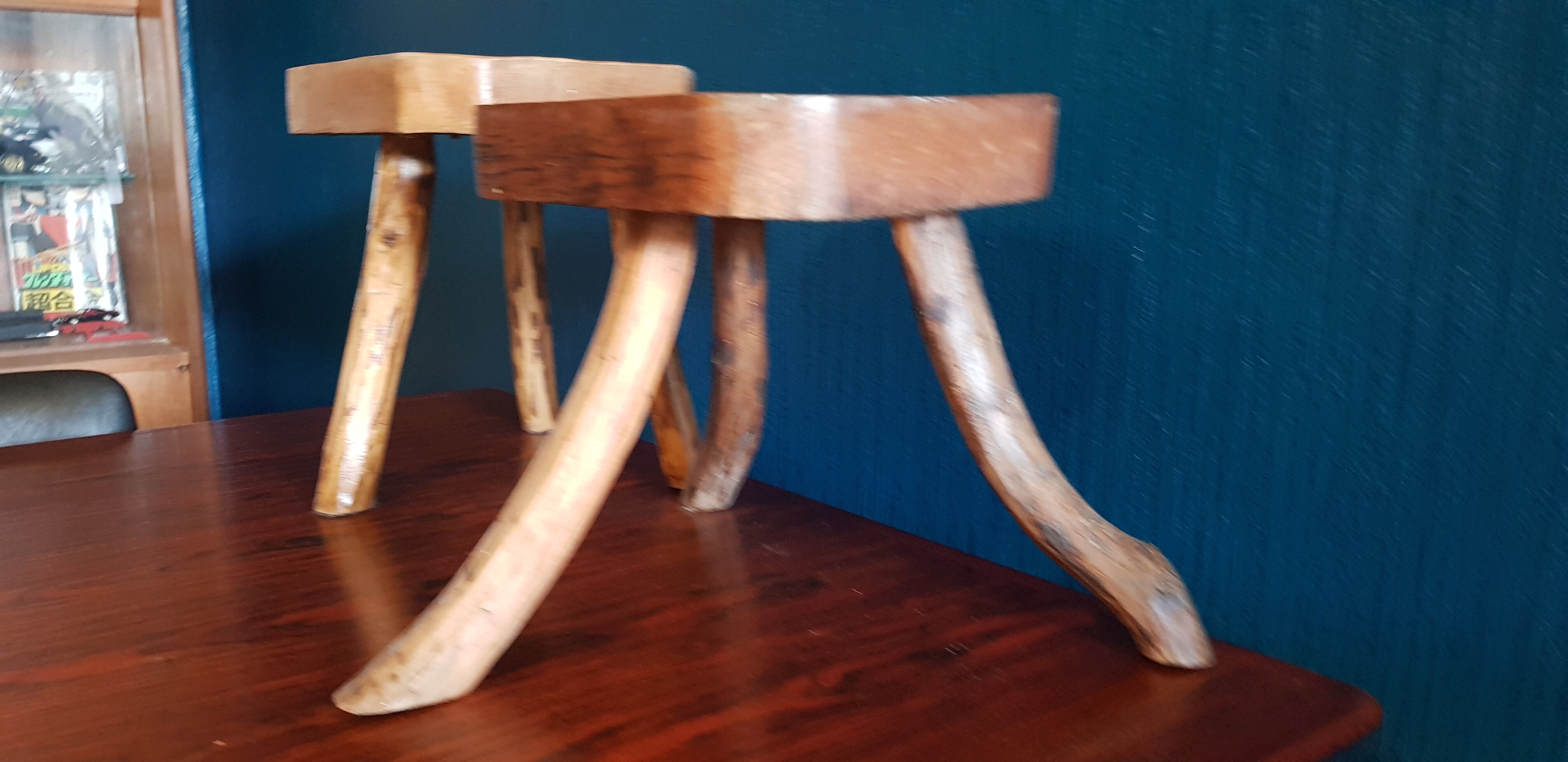 Pair of tripod stool of brutalistic milking