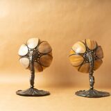 Pair lamps water lilies lotus style Tiffany vintage 90-2000