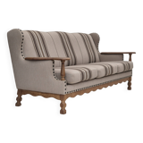 1970s, Danish 3-seater sofa, furniture wool fabric, oak wood, original.