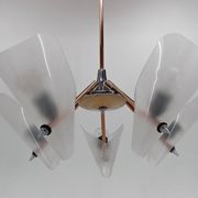 Mid-century chrome, copper & plastic chandelier by drukov, 1970s / 2 pieces avl