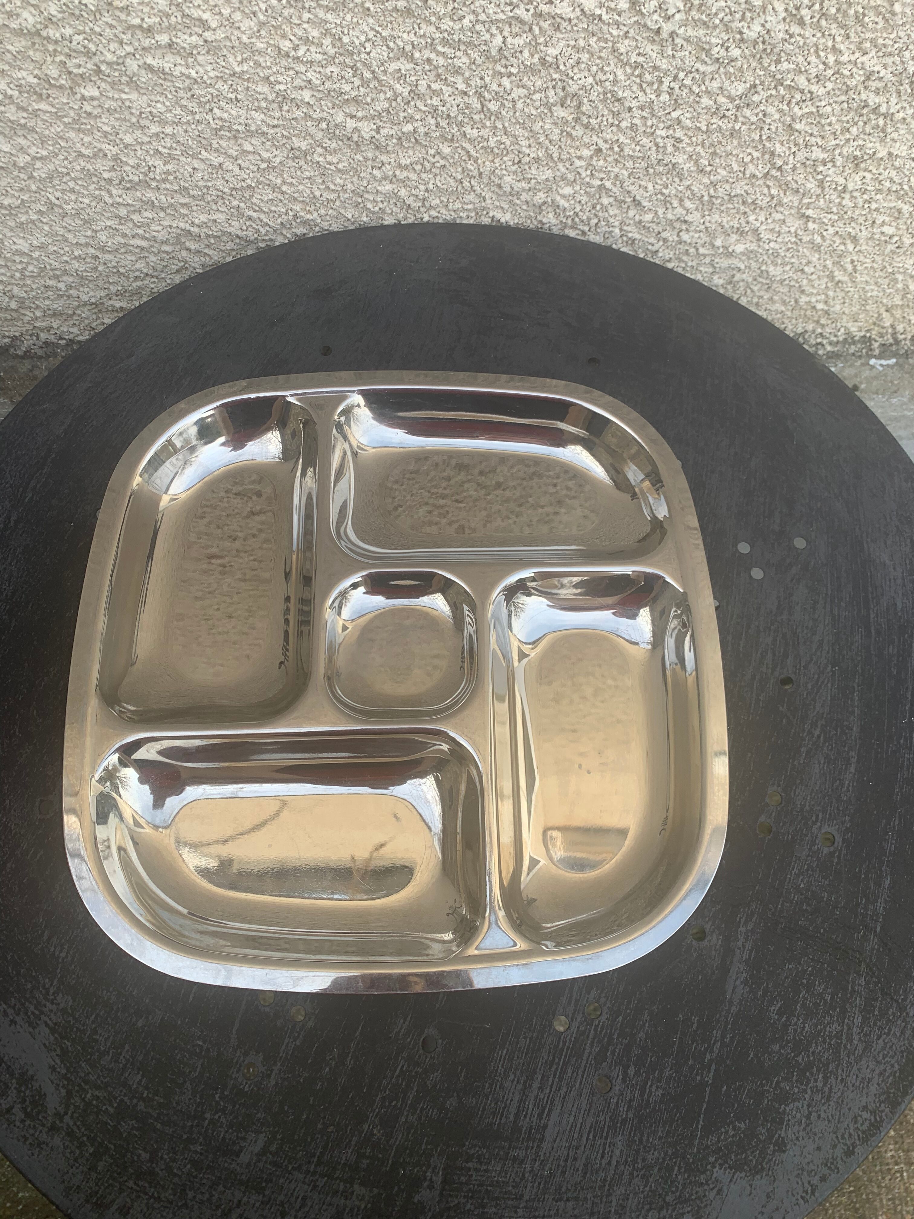 Compartment dish, vintage stainless steel servant