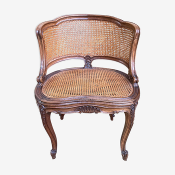 Fauteuil de bureau Louis XV noyer et cannage