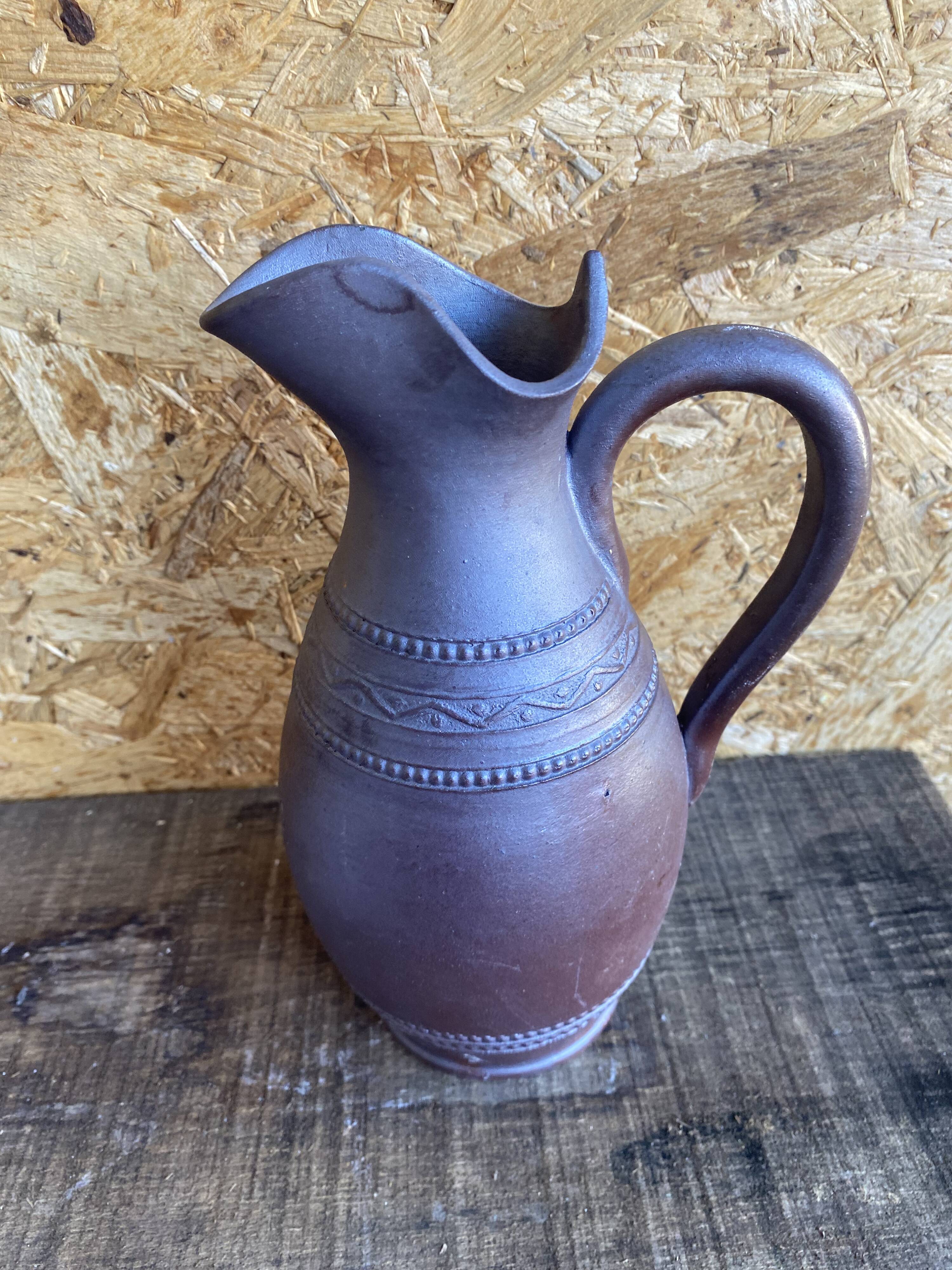 Old Iridescent Terracotta Pitcher Vintage Kitchen #D966