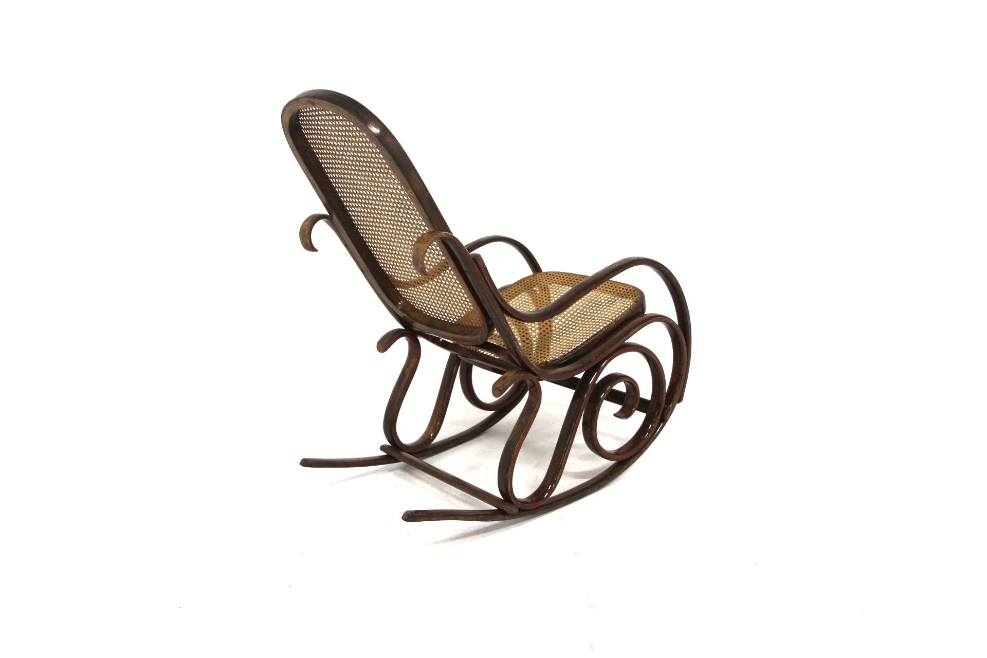 Beech rocking chair with caning, Fischel, Vienna, 1930