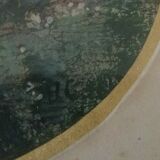 Gouache cadre ovale bois stuqué doré à la feuille XIXème