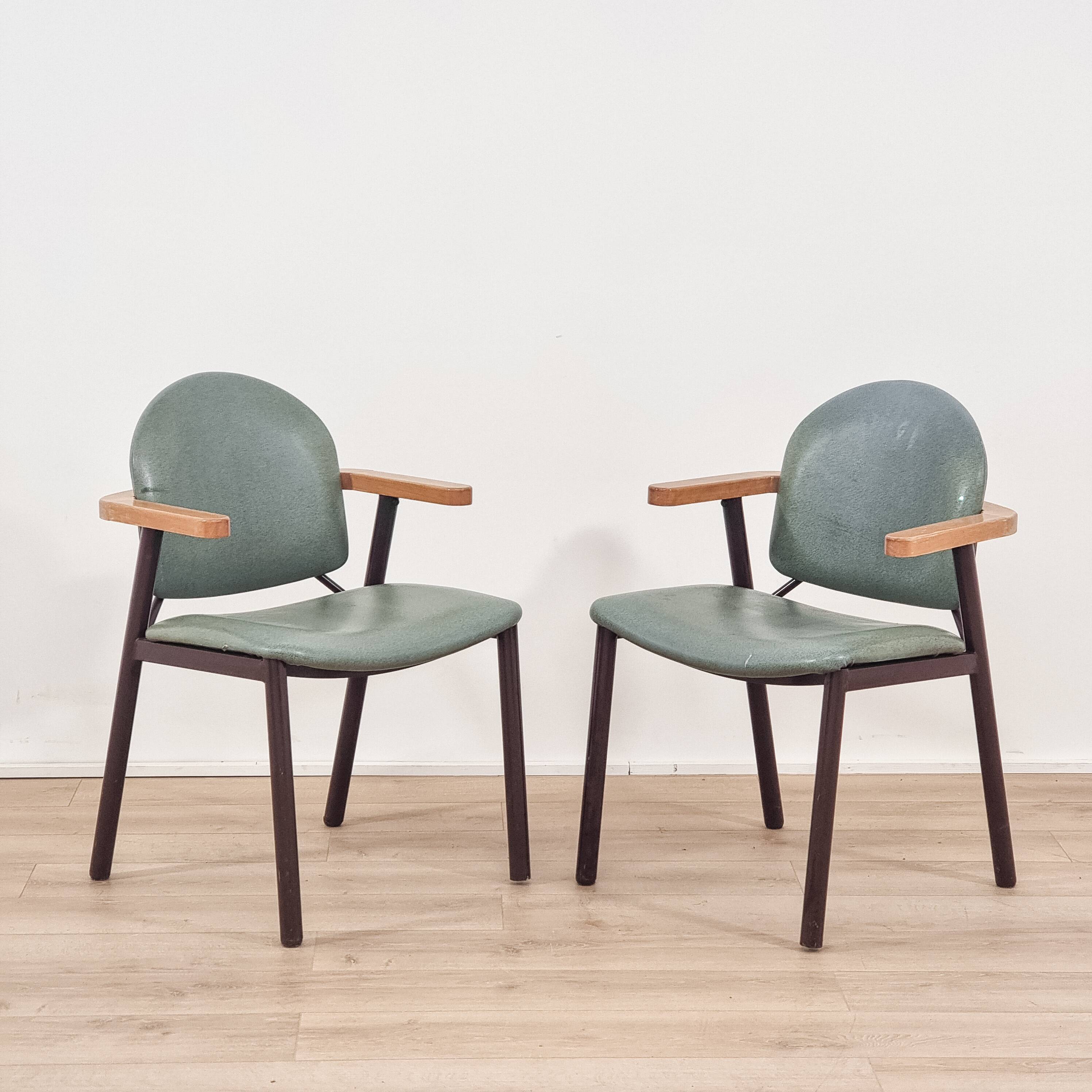 Pair of green armchairs, modernist design, 1970s