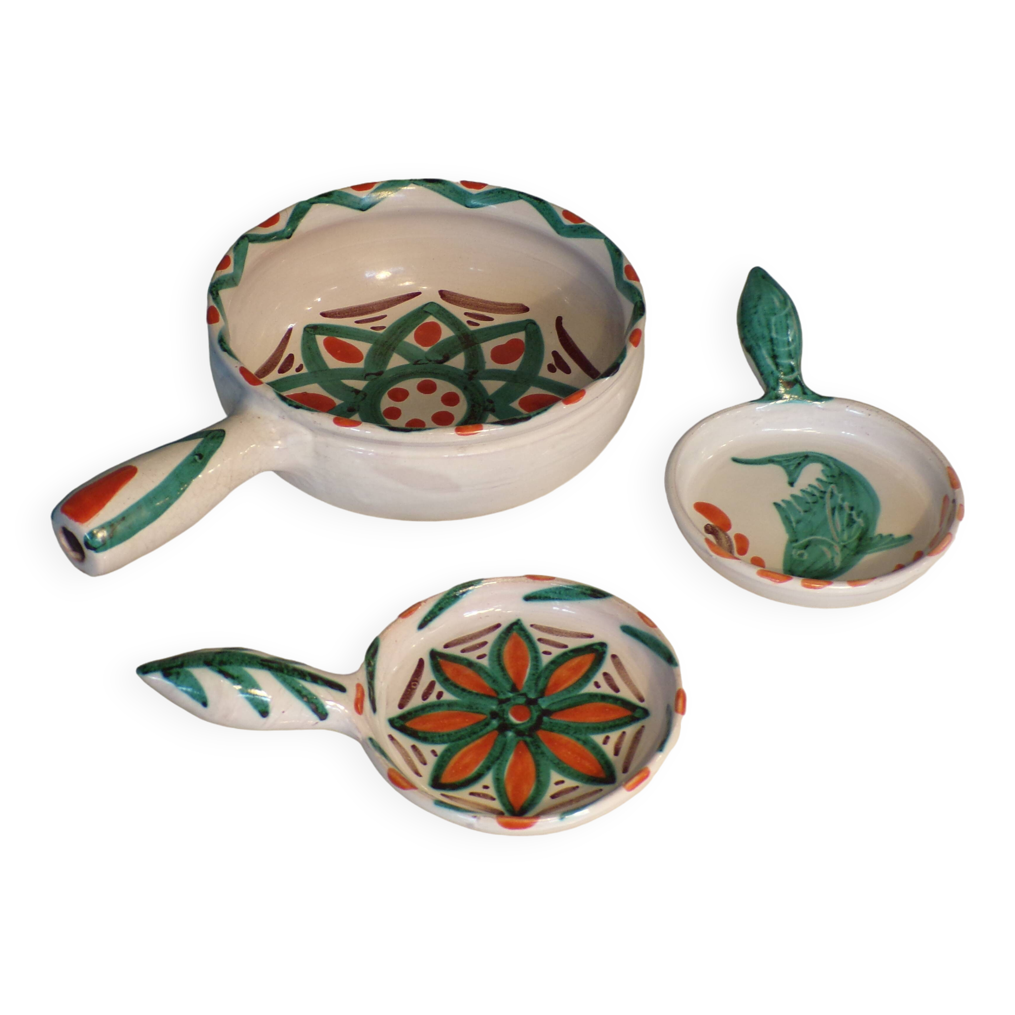 Set of 3 ceramic fondue pots by Antoine Fazio