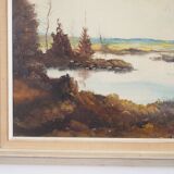 Tableau « L'étang d'automne », design scandinave, années 1970