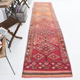3x12 Red Orange Vintage Runner Rug, 89x373Cm