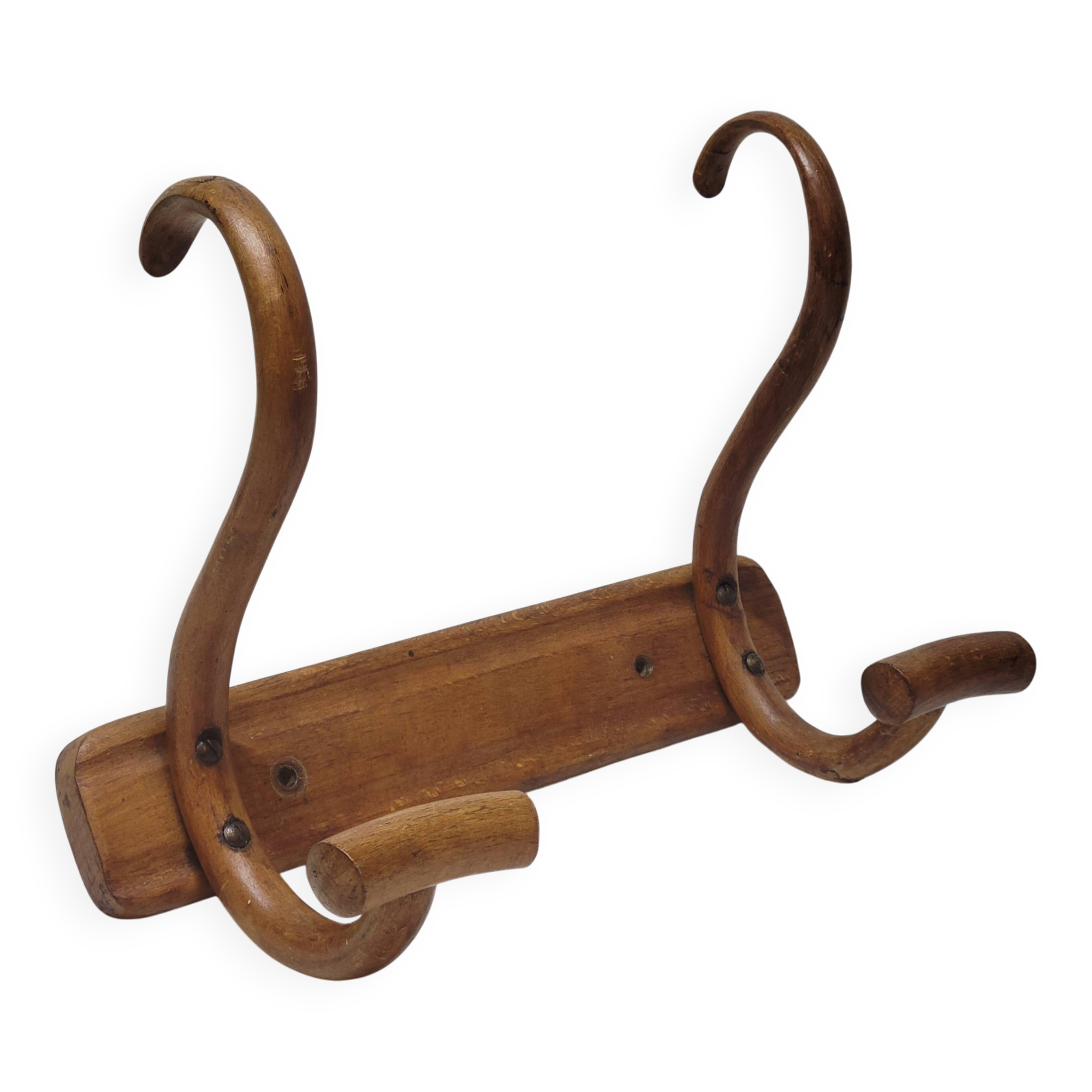 Double Bistro Coat Rack Curved Wooden Hanger Early 20th Century