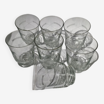 7 water glasses engraved art deco height 9,5cm