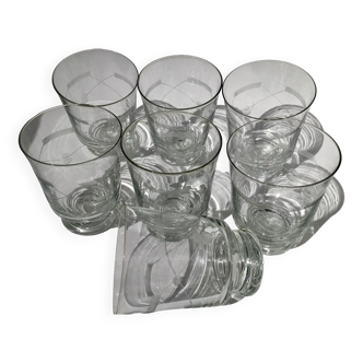 7 water glasses engraved art deco height 9,5cm