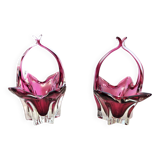 Pair of Pink Murano Glass Bonbonnières / Trinket Bowls, Italy