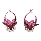 Pair of Pink Murano Glass Bonbonnières / Trinket Bowls, Italy