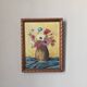 Tableau acrylique sur toile nature morte ancienne bouquet de fleurs
