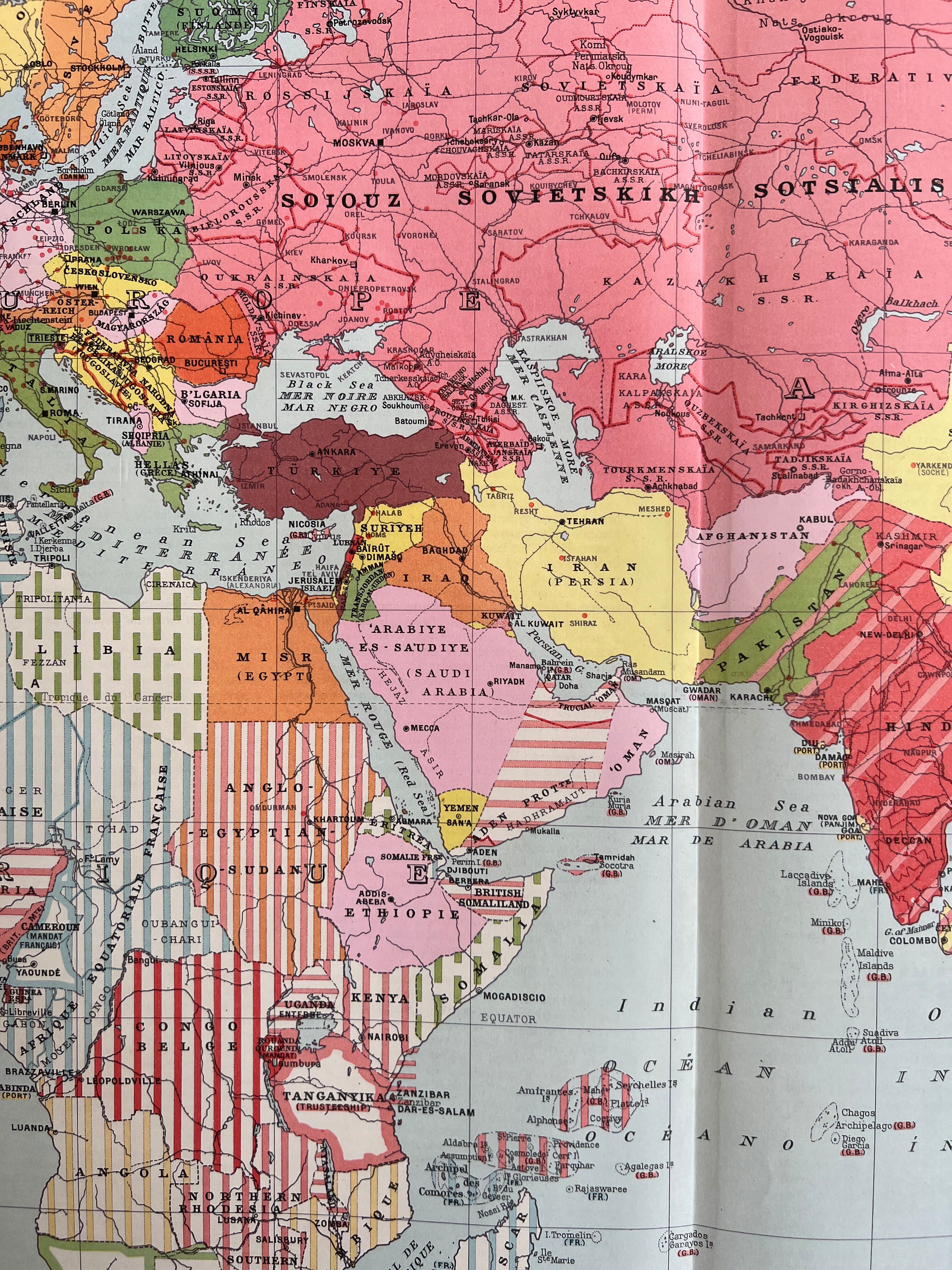 Old political map Ancient Continent — USSR, Africa, Middle East