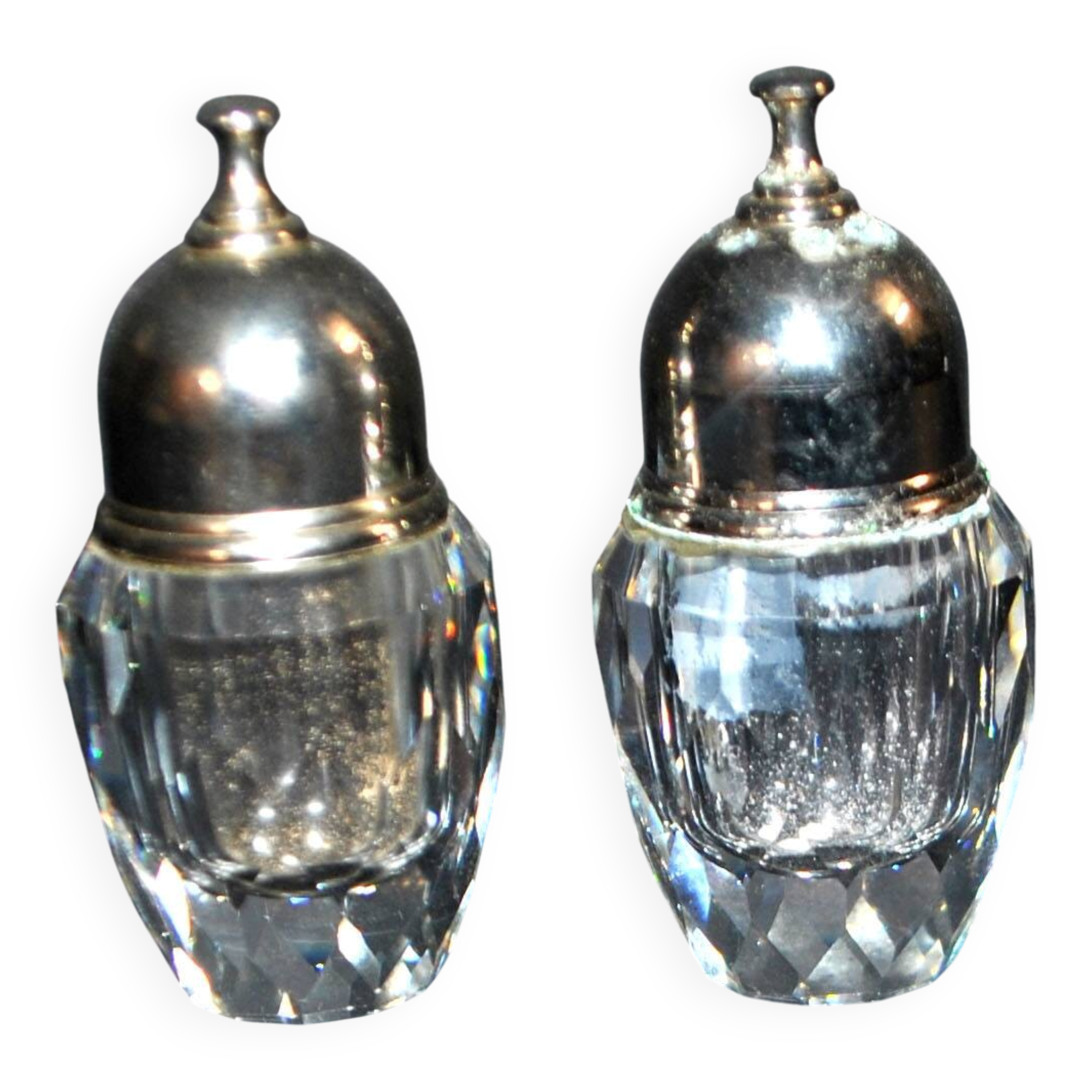 Swarovski lot salière en cristal taillé à facette sel poivre signé SC design 1980