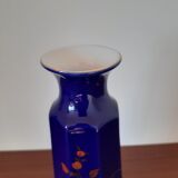 Vase bleu fleurs oranges et vertes
