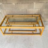 Rattan coffee table vintage glass top 1970