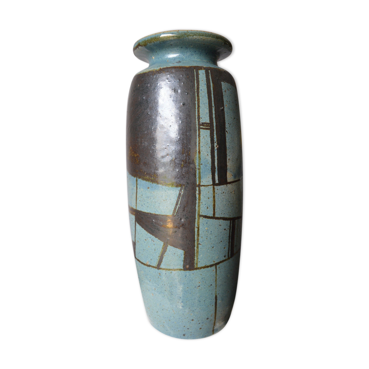 Vase en grès décor abstrait sur fond bleu