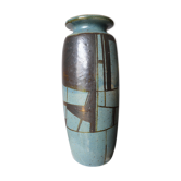 Vase en grès décor abstrait sur fond bleu