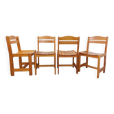 Suite de 4 chaises vintage en pin des années 70