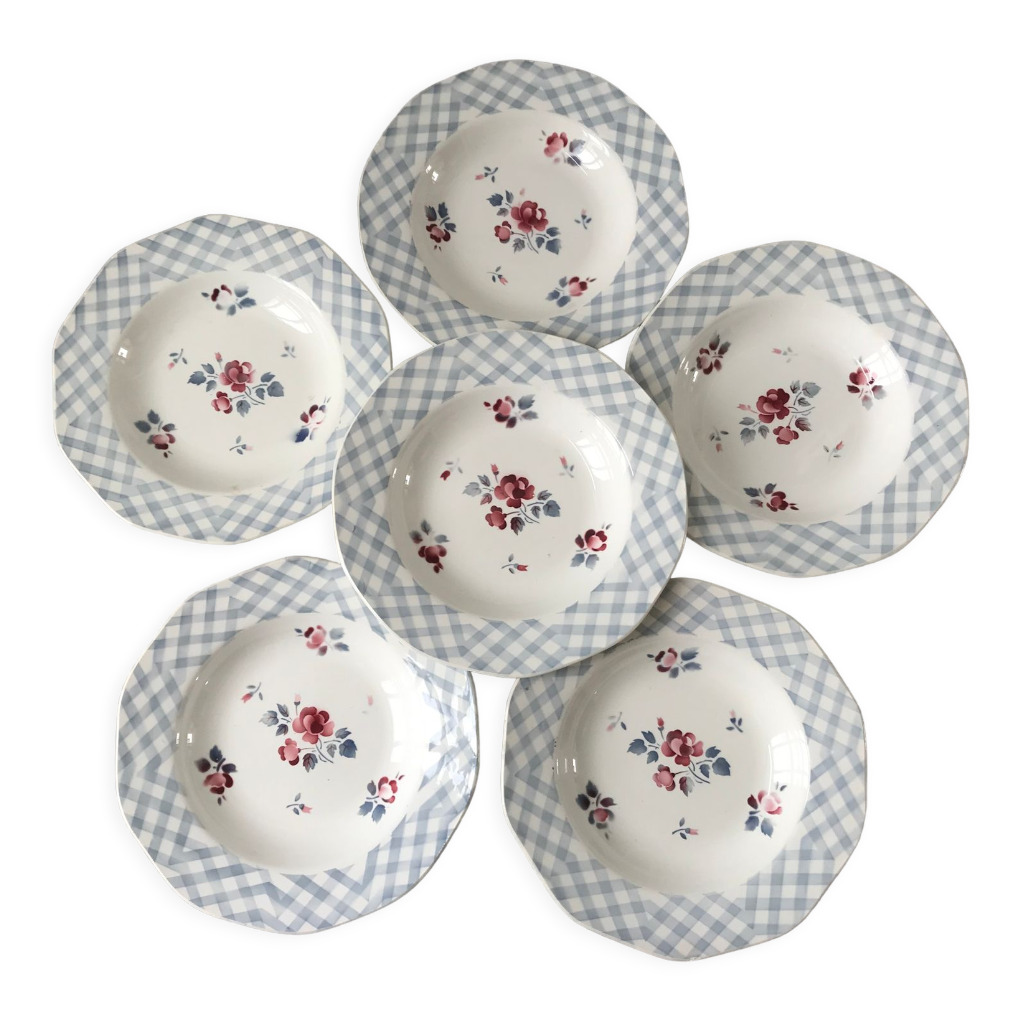 set of 6 hollow plates Digoin Sarreguemines model "Bastia" years 30-40