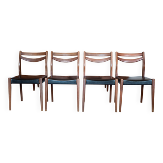 Lot de 4 chaises bois et simili cuir noir, chaise scandinave, chaise bois