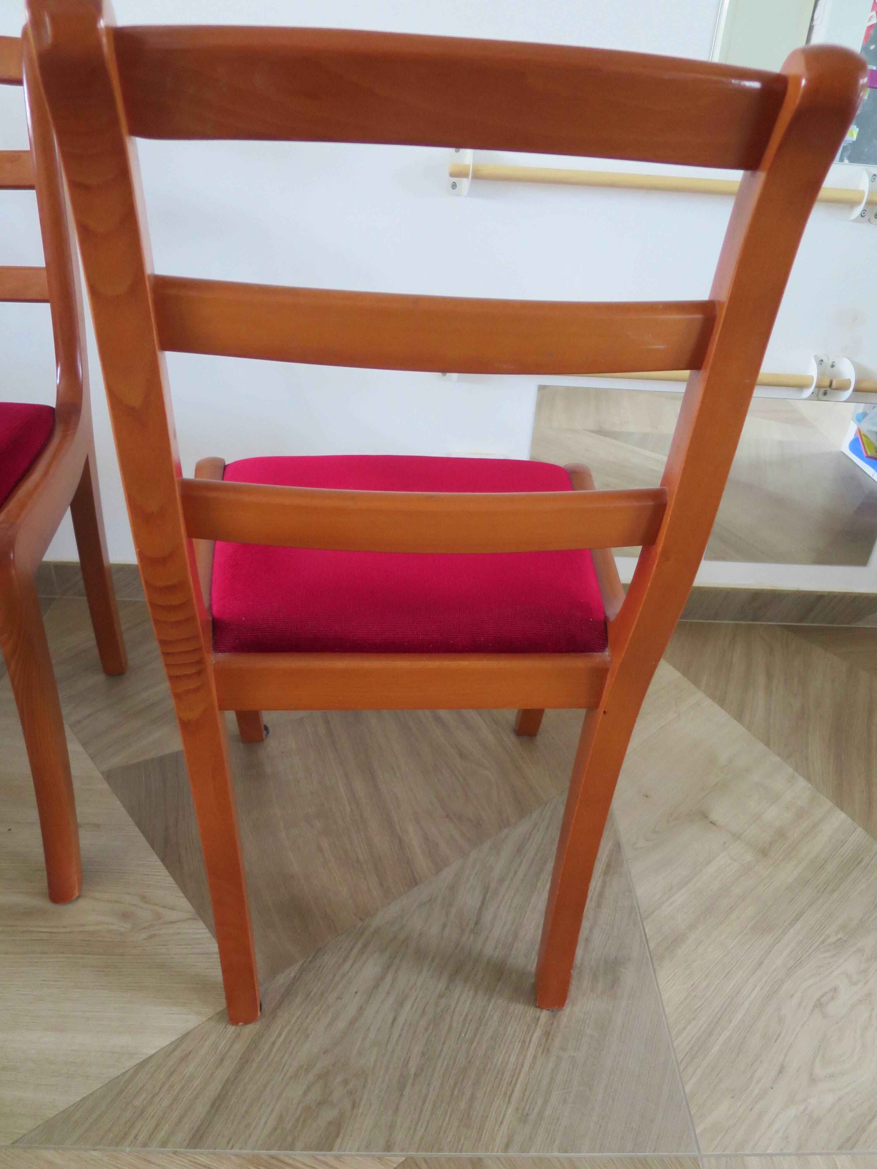 Solid cherry wood chairs and red velvet seat - Set of 4 - Louis Philippe style
