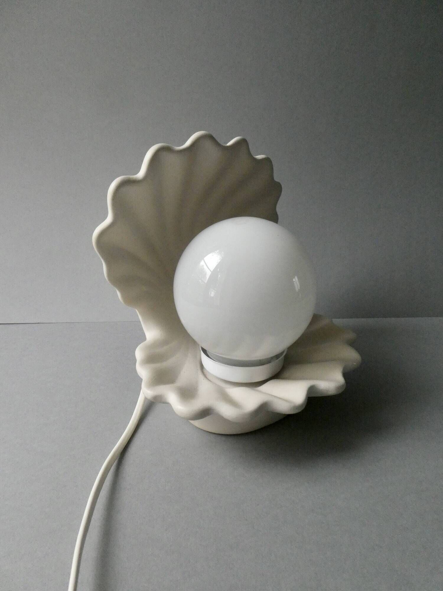 Ceramic and opaline shell lamp, 70s-80s