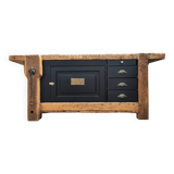 Old oak workbench cabinet with 1 door and 4 drawers