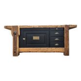 Old oak workbench cabinet with 1 door and 4 drawers