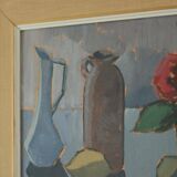 Mid-century original Swedish oil on panel still life with pot plant