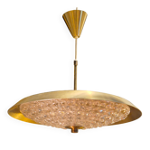 Carl Fagerlund, modern Swedish pendant in brass and beautiful Orrefors glass.