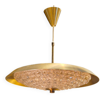 Carl Fagerlund, modern Swedish pendant in brass and beautiful Orrefors glass.