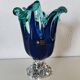 Cobalt blue & turquoise Murano vase - Italian blown glass - White Cristal