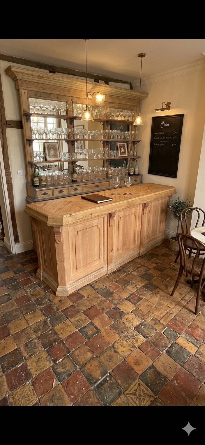 Bistro counter with a Hungarian point design.