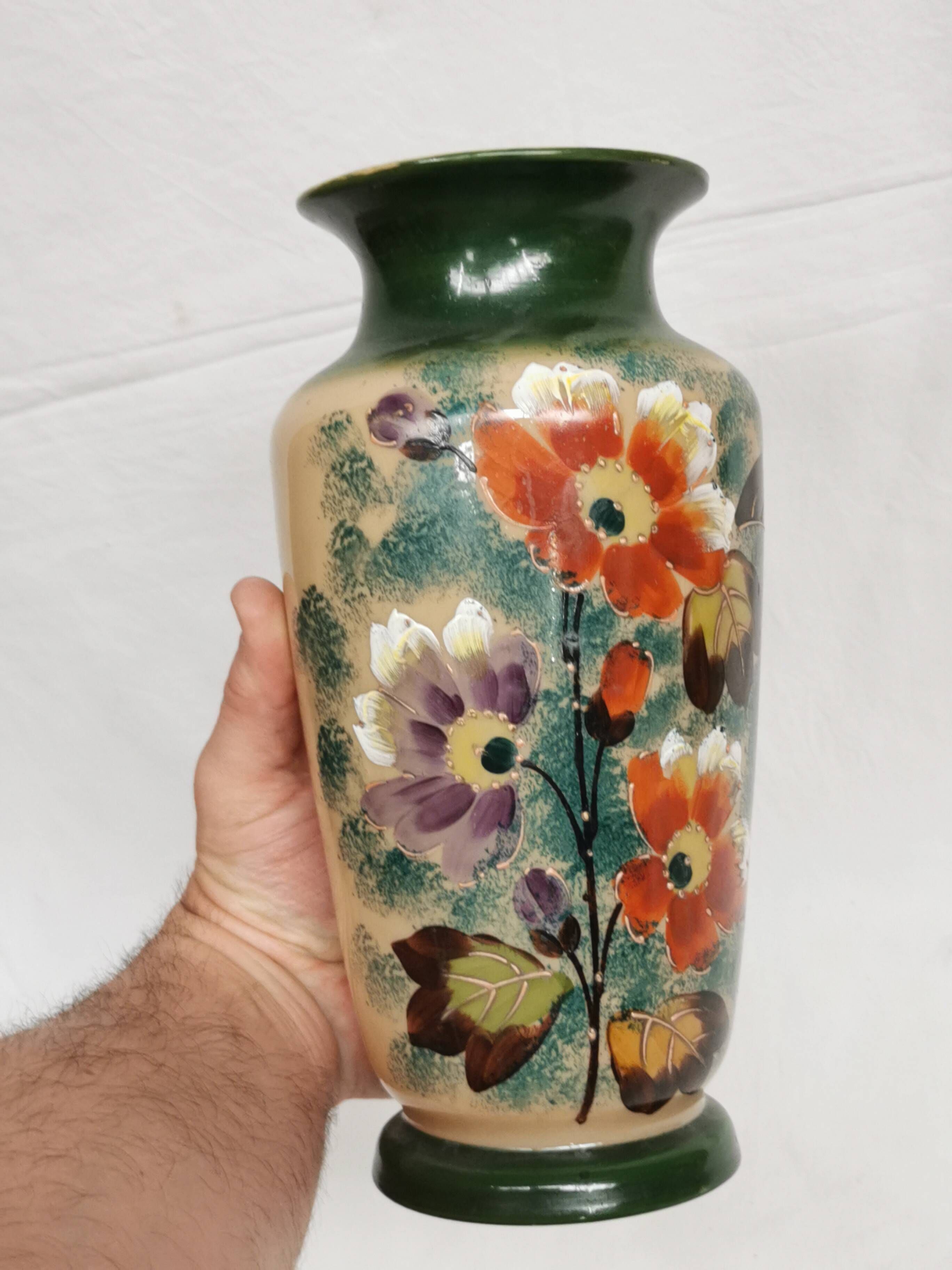 old Opaline Vase, painted / enamelled Floral decoration 19th, Napoleon III