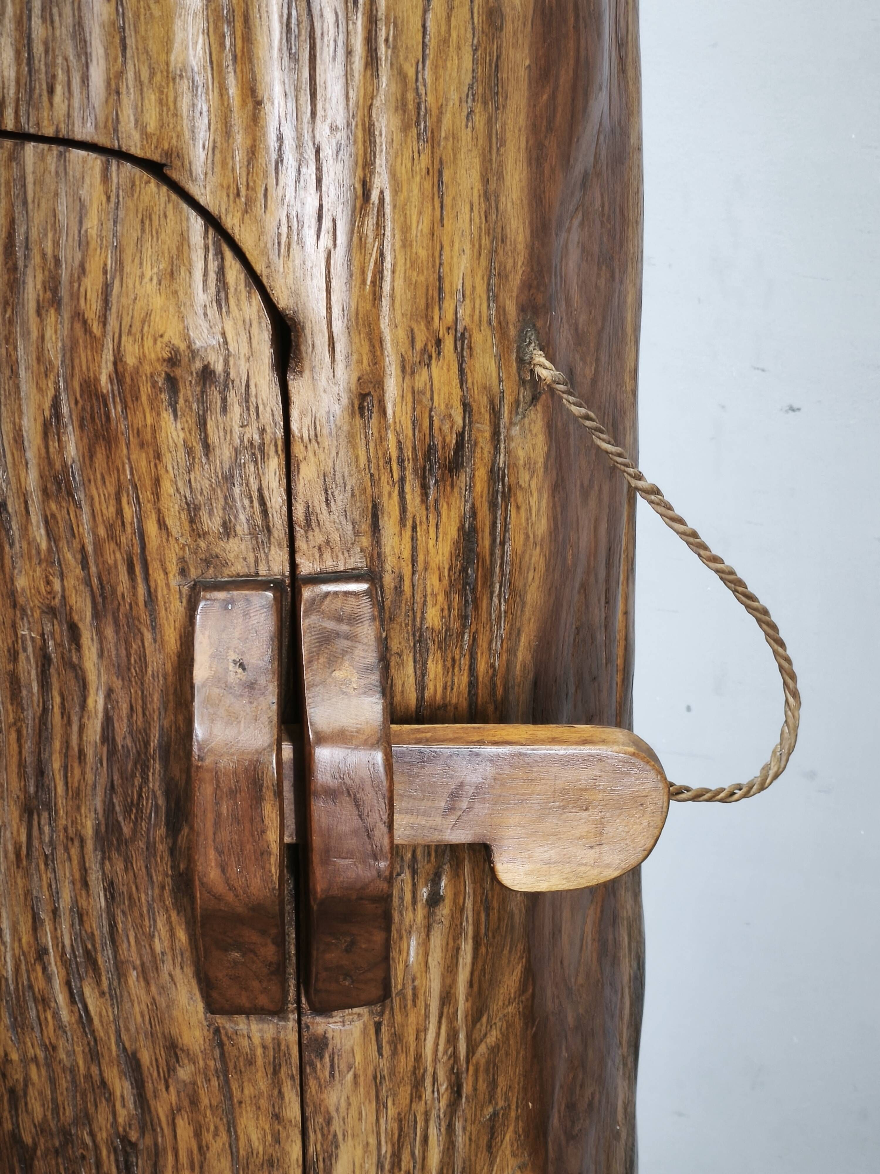 1960s French Brutalist Sculptural Solid Elm Wood Tree Trunk Cabinet