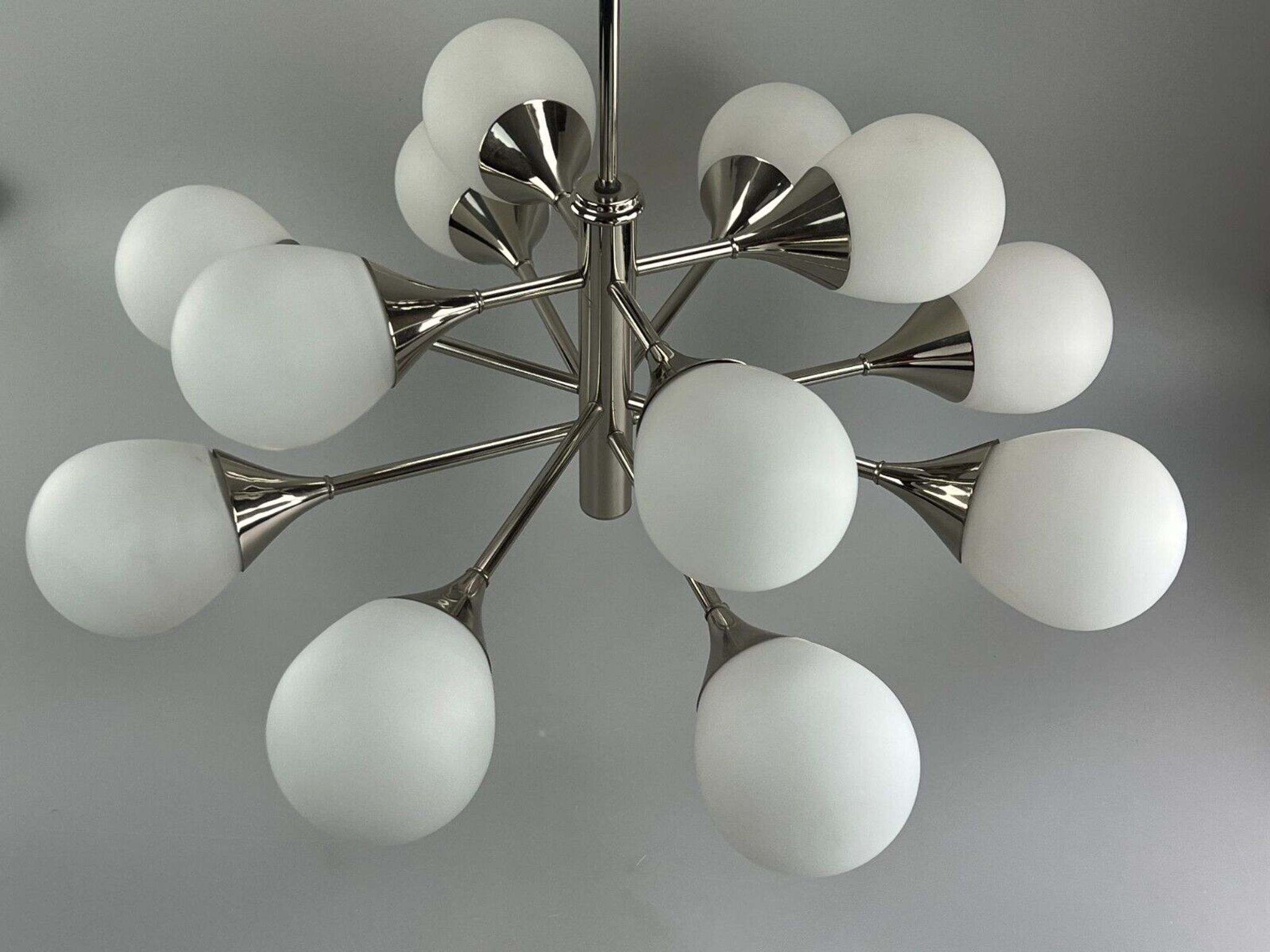 12-flame Sputnik chandelier from the 1960s and 1970s, Kaiser Leuchten, opal glass design