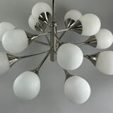 12-flame Sputnik chandelier from the 1960s and 1970s, Kaiser Leuchten, opal glass design
