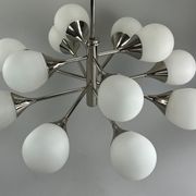 12-flame Sputnik chandelier from the 1960s and 1970s, Kaiser Leuchten, opal glass design