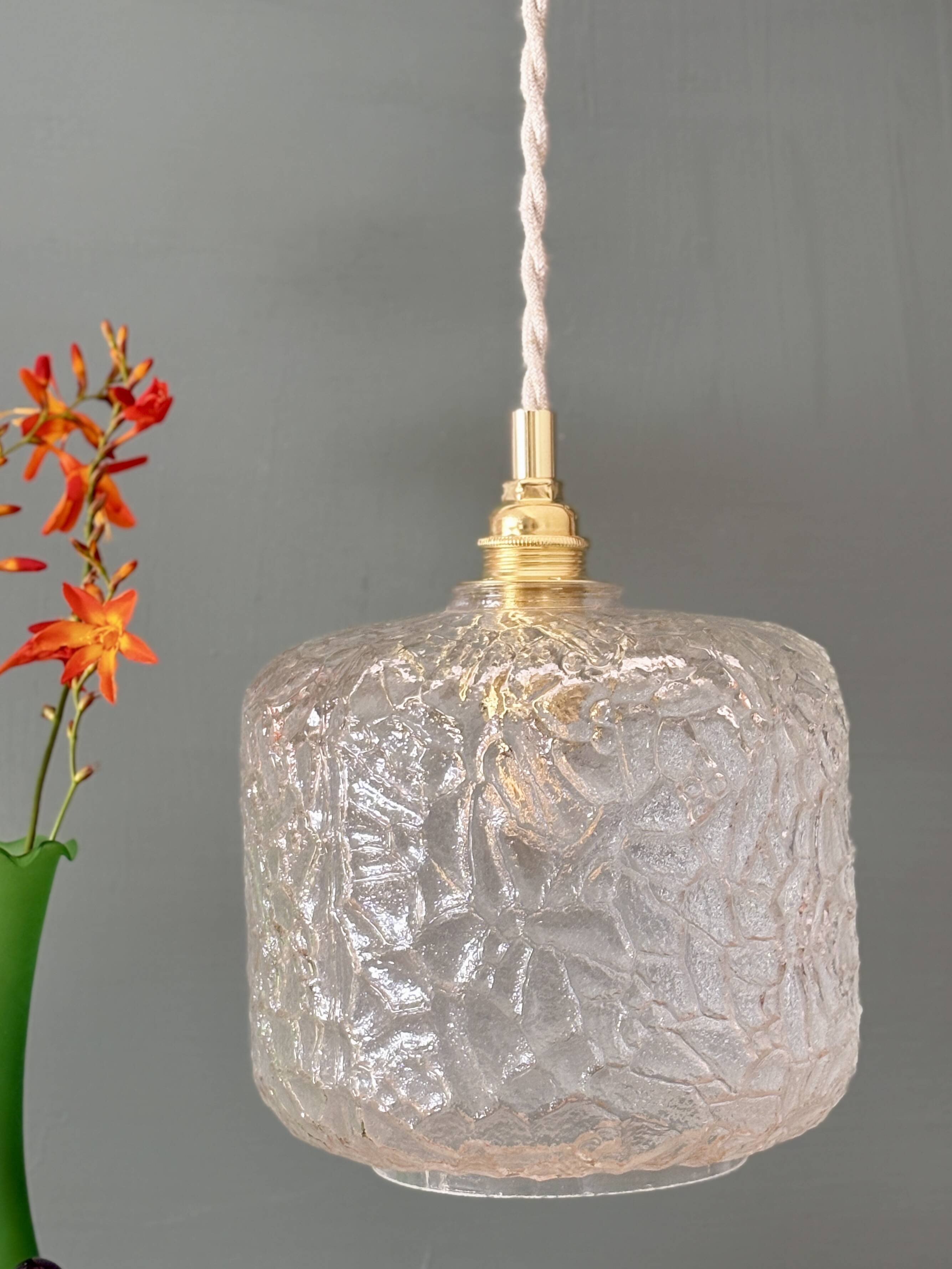 Suspension globe vintage en verre transparent